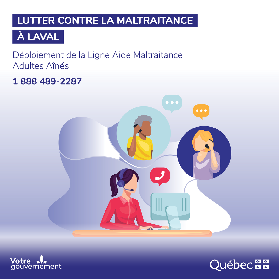Déploiement de la Ligne aide maltraitance Adultes Aînés 1 888-489-2287